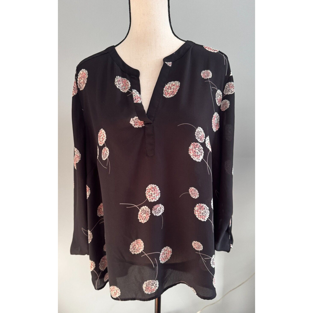 DANIEL RAINN Koda Blouse Size XXL Split Neck Black Floral 3/4 Sleeve Stichfix